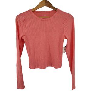 Arizona Jeans Ribbed Long Sleeve Top NWT‎ Medium Cabana Coral